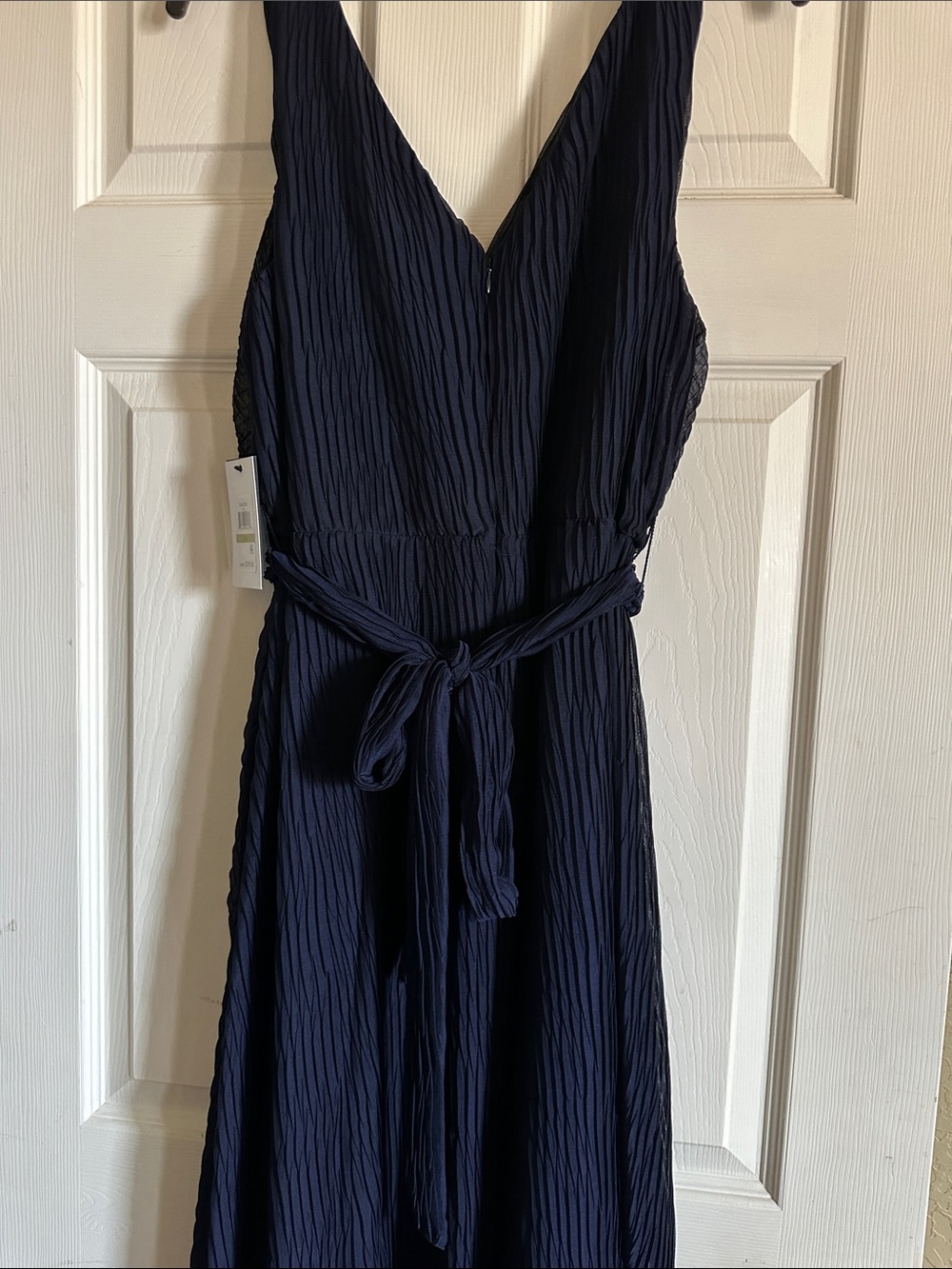 DKNY Navy Pleated Wrap-Style Evening Dress